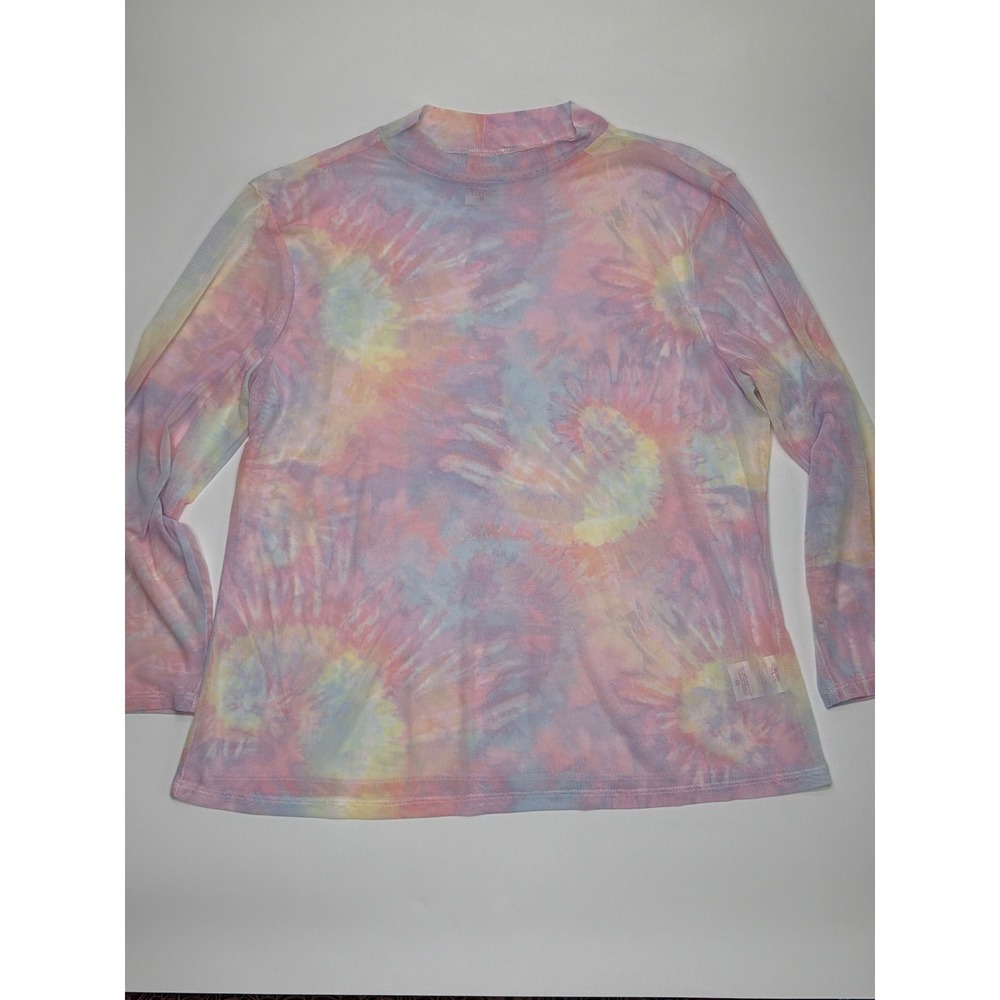 No Boundaries Pastel Tie Dye‎ Mesh Mock Neck Long Sleeve Top XL 15-17 Pink Blue